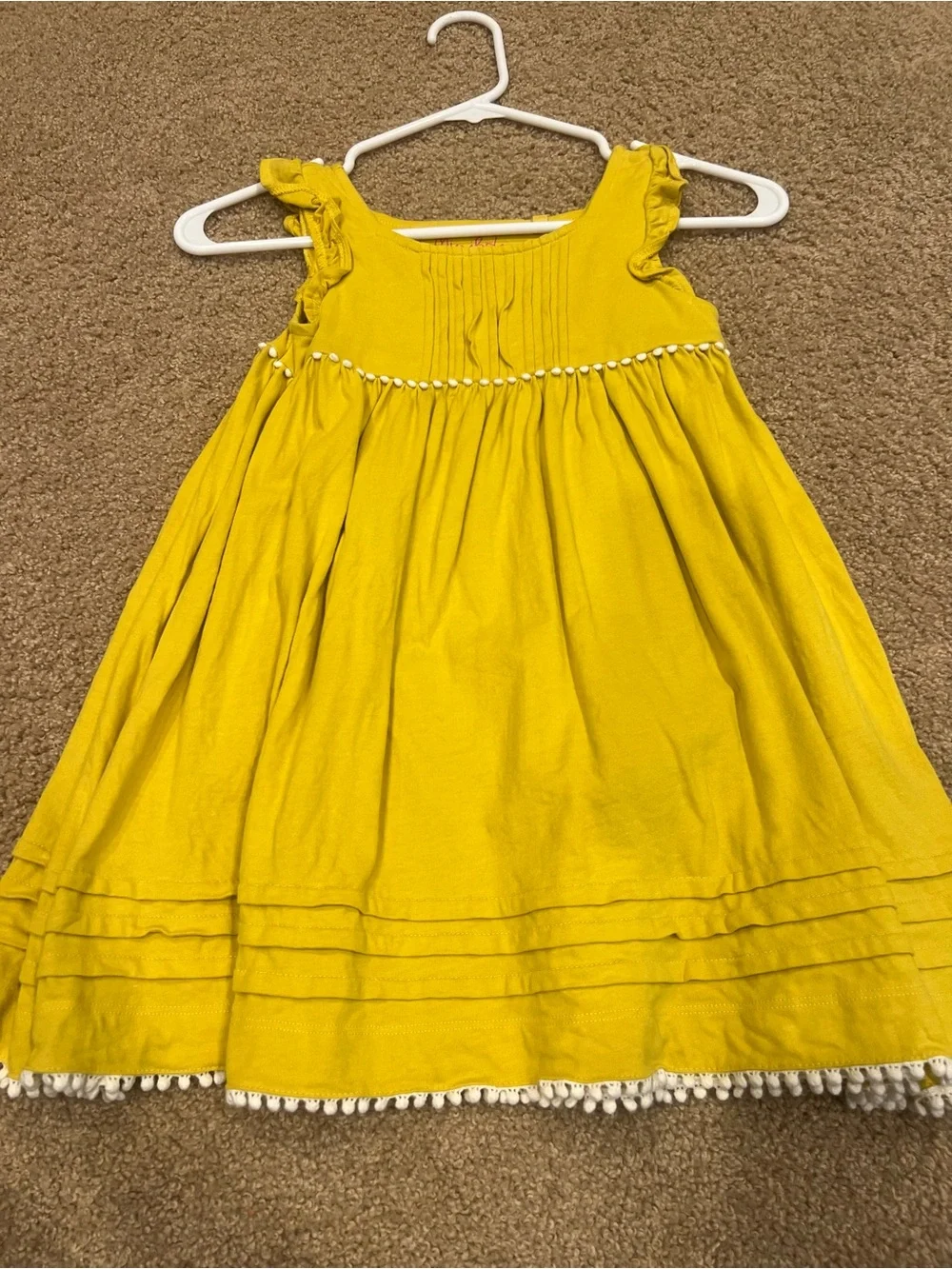 Mini Boden Bright Yellow Pom-Pom Trim Sundress